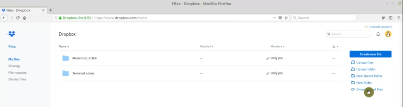 Dropbox web interface