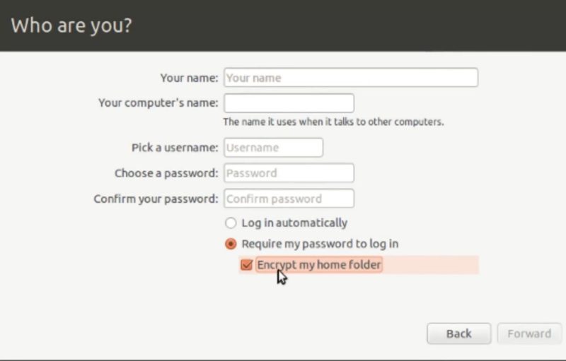 Ubuntu installer allows you to encrypt home folder