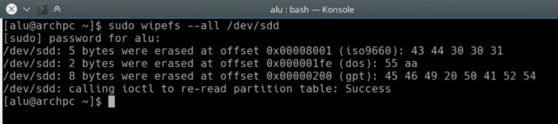 fdisk using wipefs