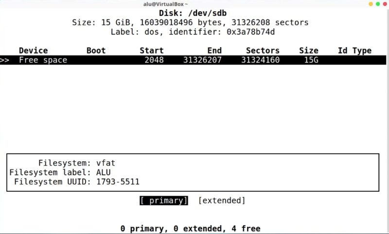 Making a primary partition