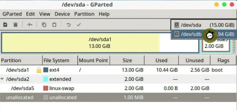 gparted live usb format