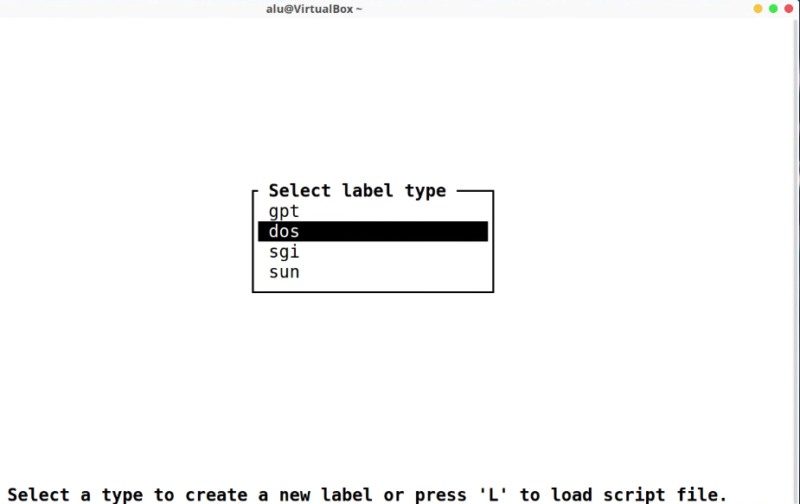 Using cfdisk to create a new partition