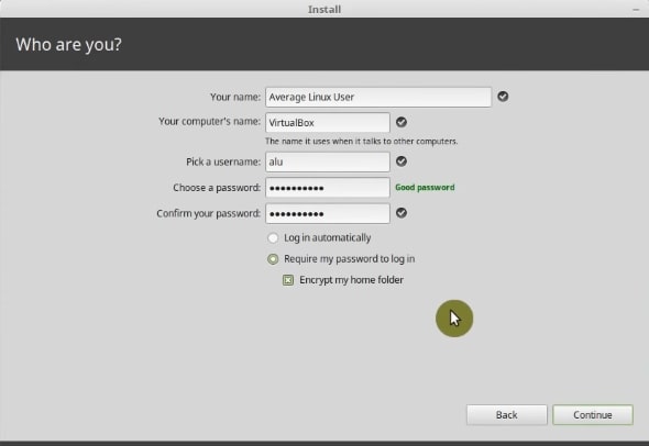 I choose Encrypt my home folder option