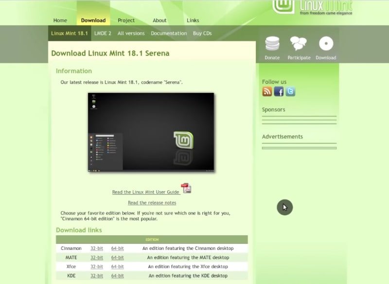 Linux Mint download section