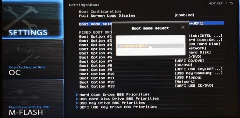 Enable LEGACY + UEFI on the boot settings