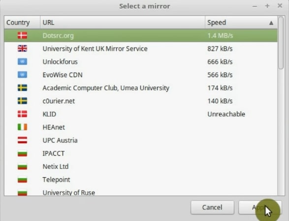 Select the fastest mirror for the Linux Mint packages