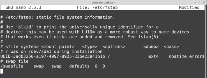 3. Add the linux swap file to the fstab