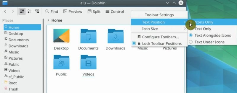 Removing the text on the toolbar of Dolphin file manager