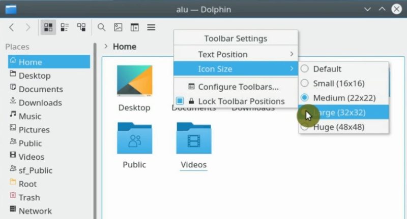Large icons on the Dolphin toolbar