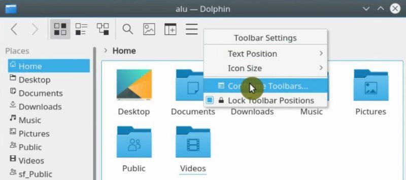 Configure the toolbars of Dolphin file manager