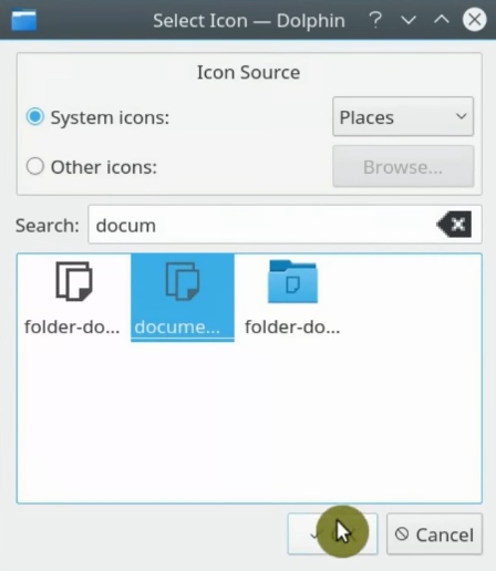Search for an icon to change it in Edit places entry in Dolphin