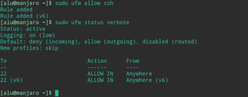 UFW: open ssh port
