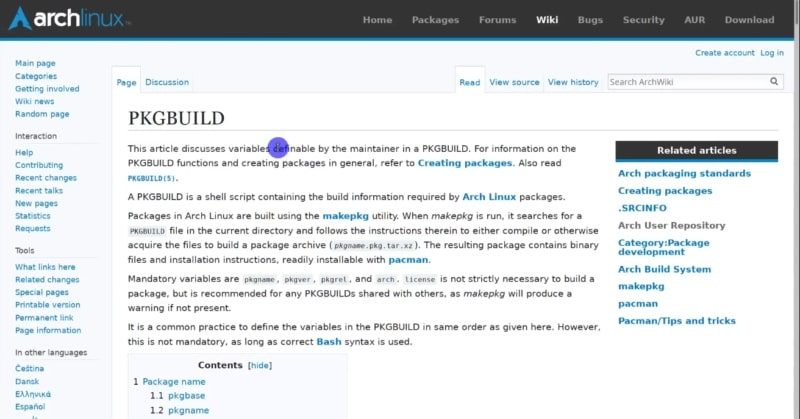 PKGBUILD page on the Arch wiki