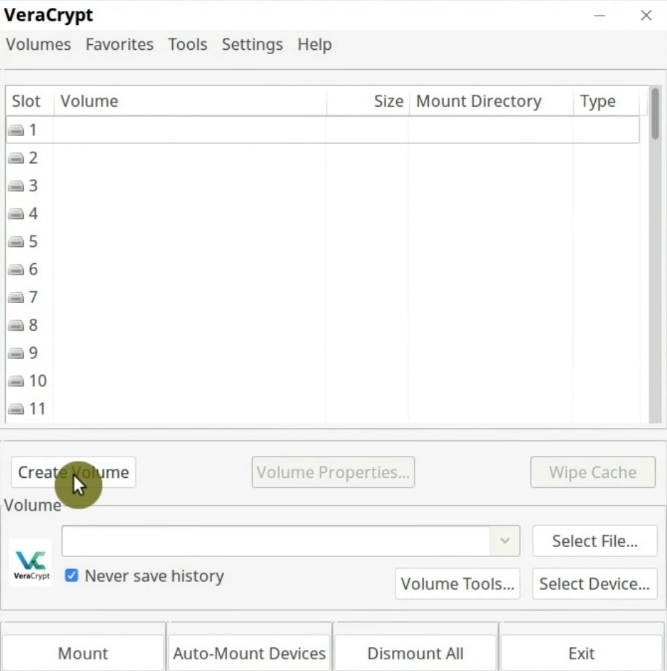 Create a new Volume in VeraCrypt