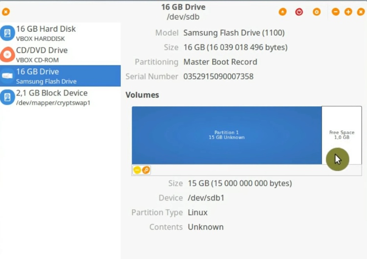 Applied changes on the USB flash drive  in Disks
