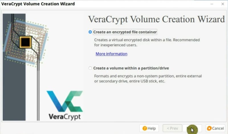 Creating an encrypted file container in VeraCrypt