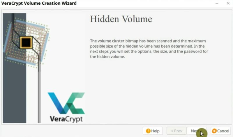 First window to create the hidden volume in VeraCrypt