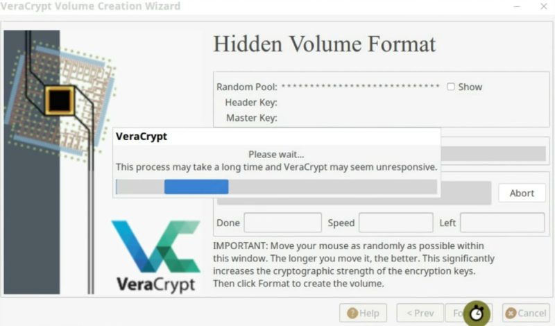 Format and create the hidden volume in VeraCrypt