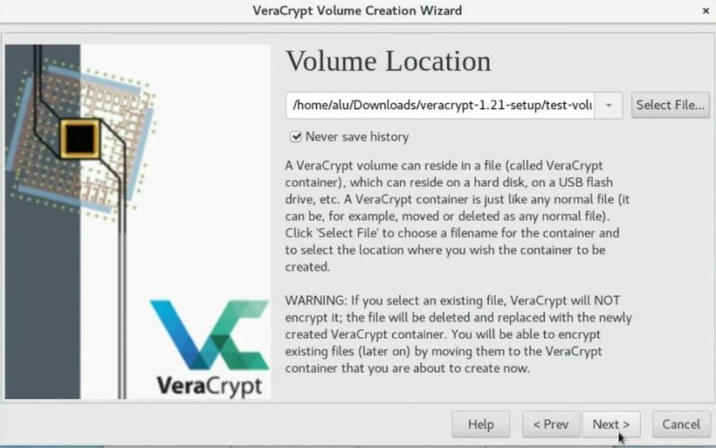 Set the Veracrypt Volume Location