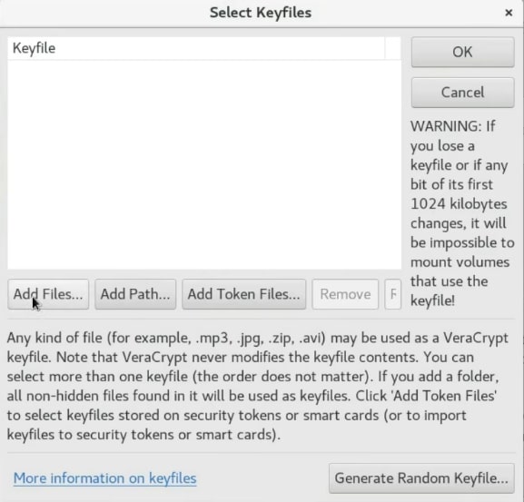 Add the keyfile to the volume in Veracrypt