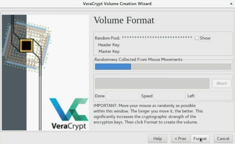 Encrypting the volume in Veracrypt