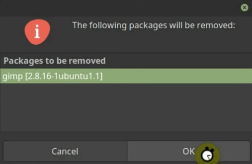 Confirm that you want to remove the package in Linux Mint