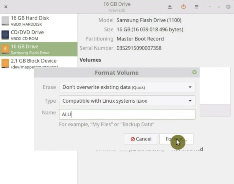 Format the volume in Disk utility