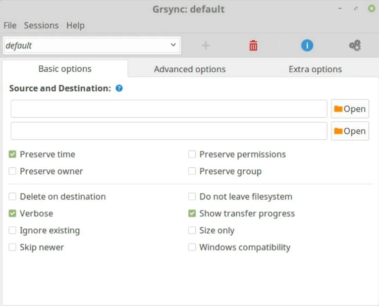 The Grsync default screen