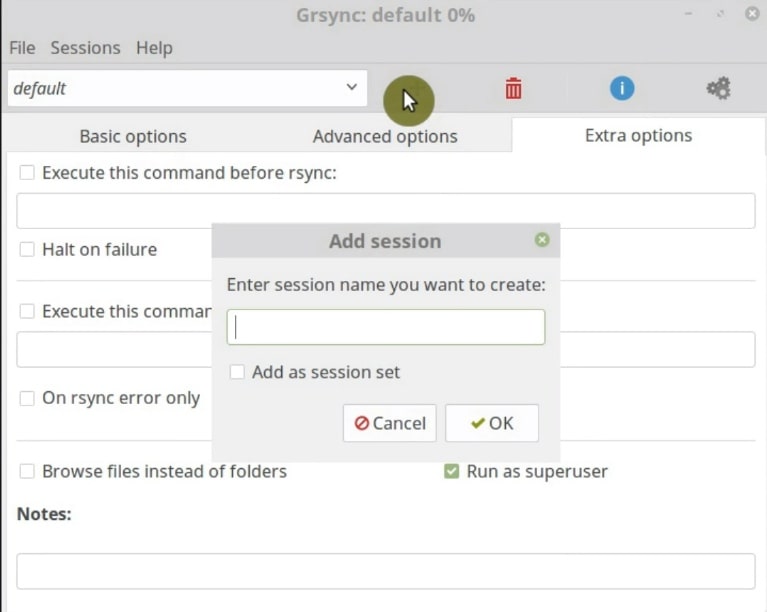 Add a backup profile in Grsync