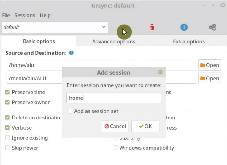 Adding a profile for future backups in Grsync