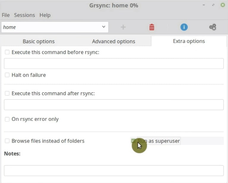 Make sure you are run the backup as superuser in Grsync