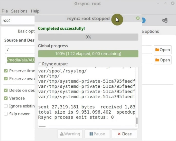 grsync ubuntu source mount