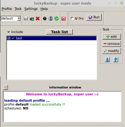 Luckybackup as root user interface