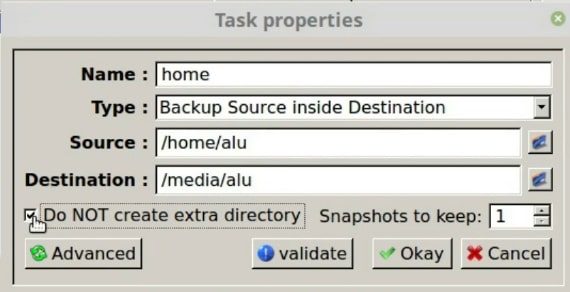 Do not create extra directory option  in Luckybackup