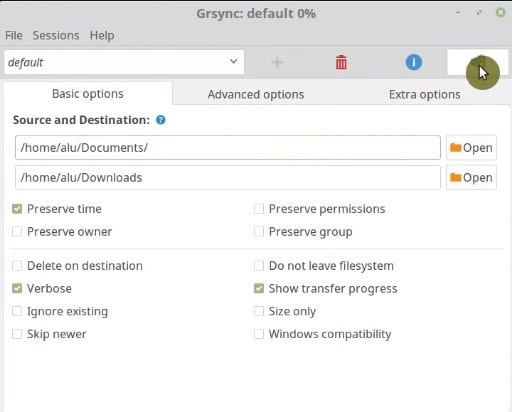 Rerunning the program with a slash at the end of the source path in Grsync