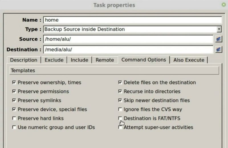 Destination is FAT/NTFS option  in Luckybackup