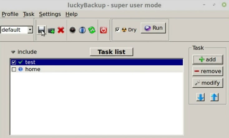 Save the profile in Luckybackup