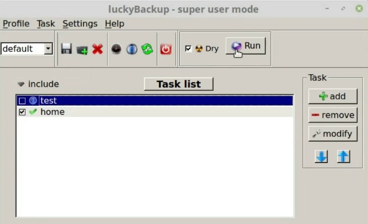 Select tasks to run in Luckybackup