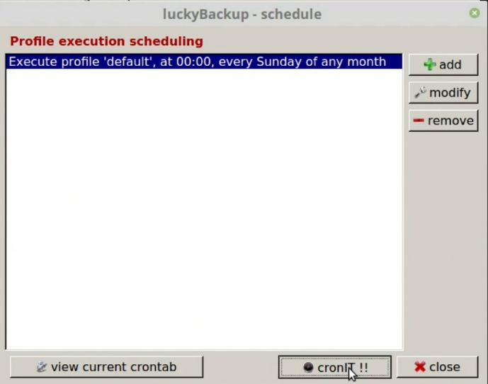 CronIT button in in Luckybackup