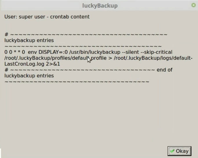 The Crontab content in Luckybackup
