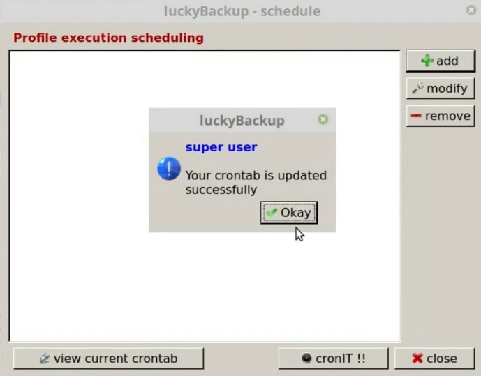 Update the crontab in Luckybackup