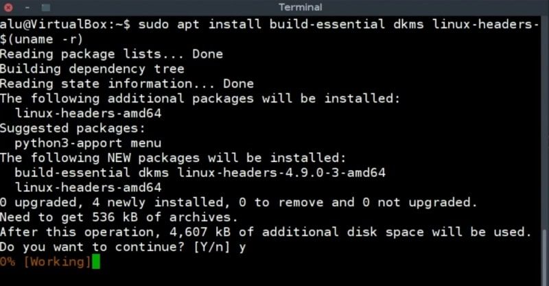 Install some required package to enable a shared folder in Virtualbox using Debian