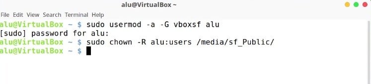 virtualbox change permissions on shared folder