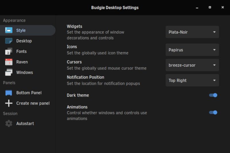 Budgie Desktop Settings