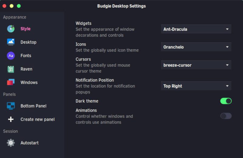 Solus Budgie Desktop Settings