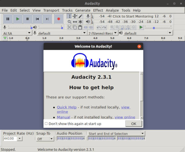 Audacity Snaps in Ubuntu 19.04
