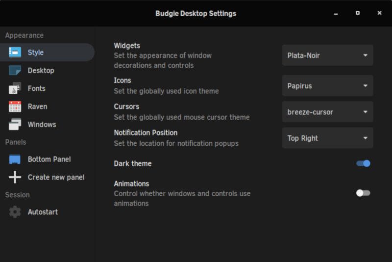 Budgie desktop.settings