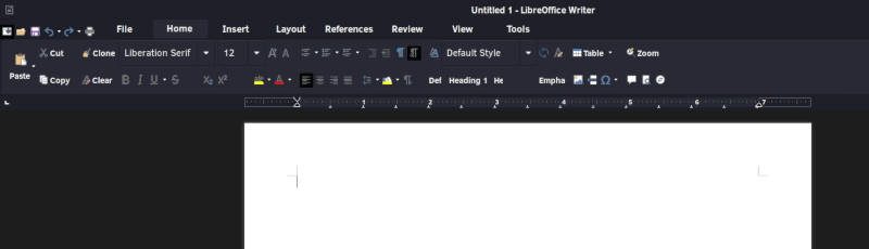 LibreOffice with Tabbed Interface. and Colibre dark icons style in solus