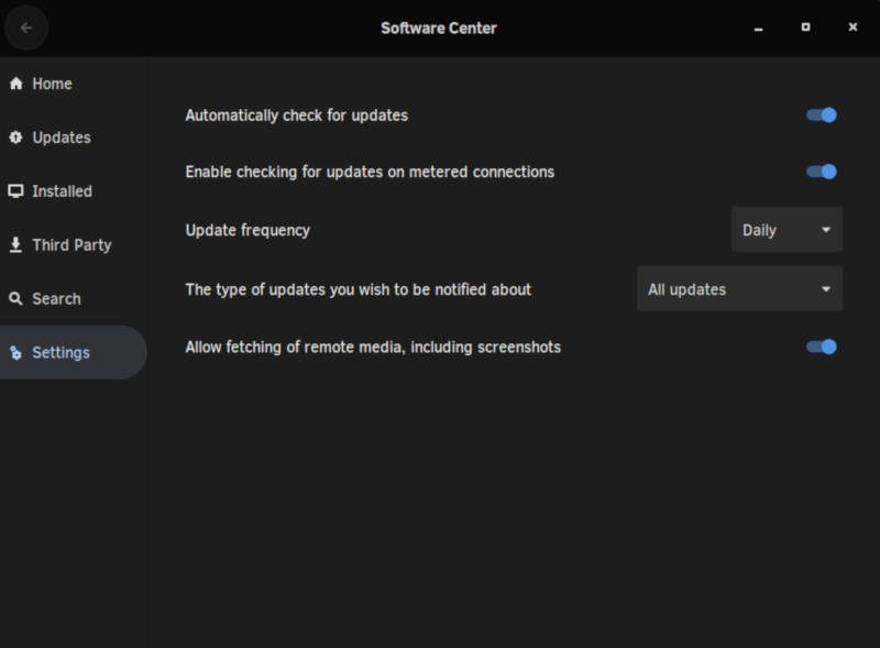 Software Center Settings