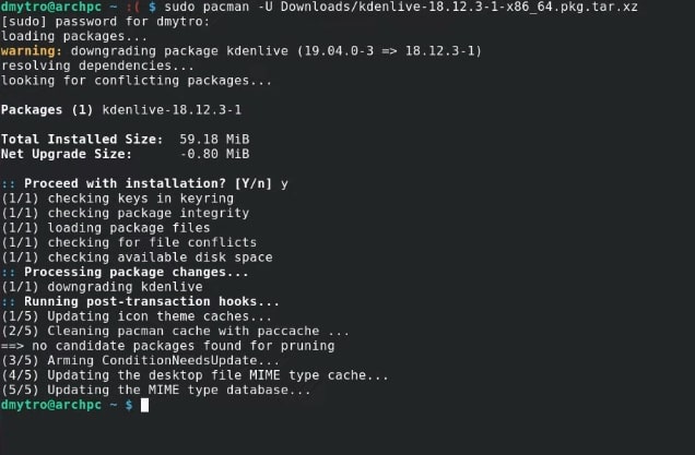 Downgrading a program in Arch Linux